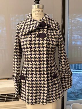 Soia & Kyo Houndstooth Peacoat Oversized Collar - Purple, Grey & Cream SMALL